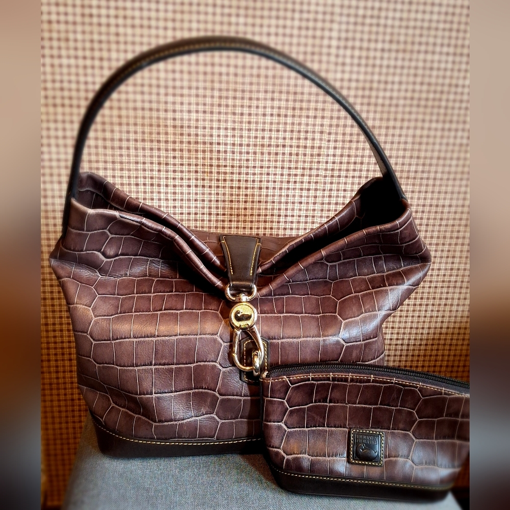 Dooney & Bourke Brown Croc-Embossed Hobo Bag
